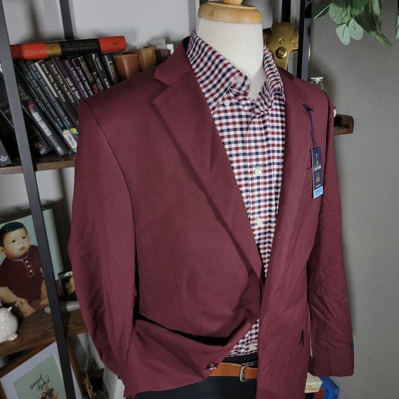 Stafford Men's Hopsack Blazer Two Silver Button Burgundy Wool Blend Classic 44R - Picture 6 of 13
